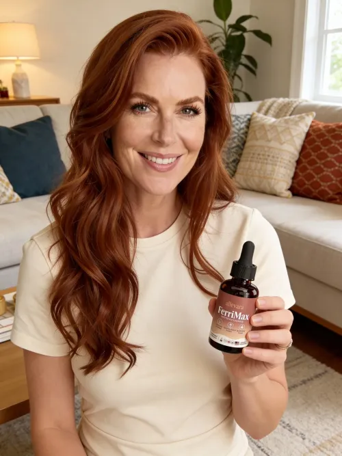 Woman holding FerriMax bottle