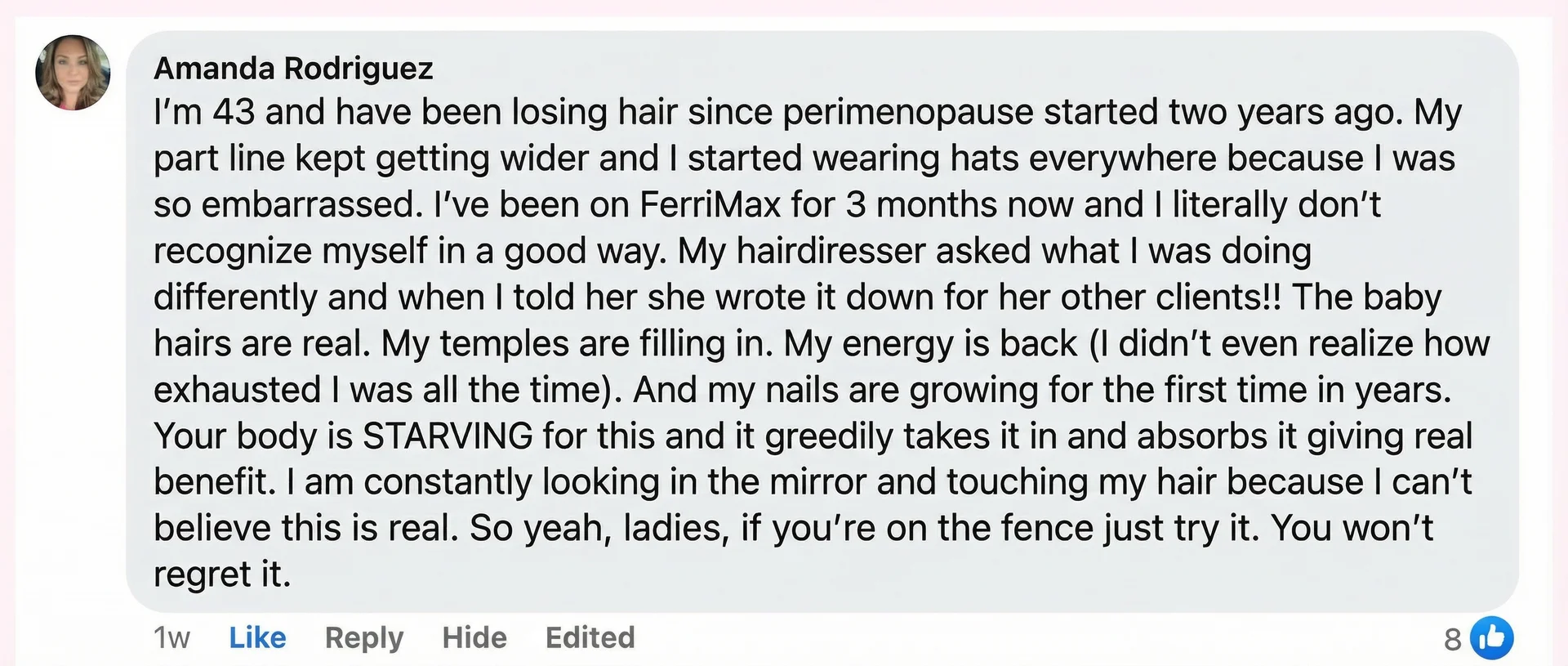 Facebook testimonial from a FerriMax user